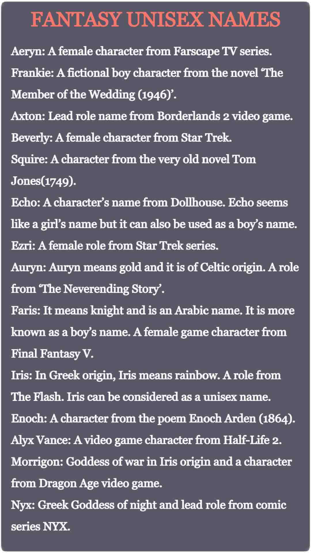 unisex fantasy names