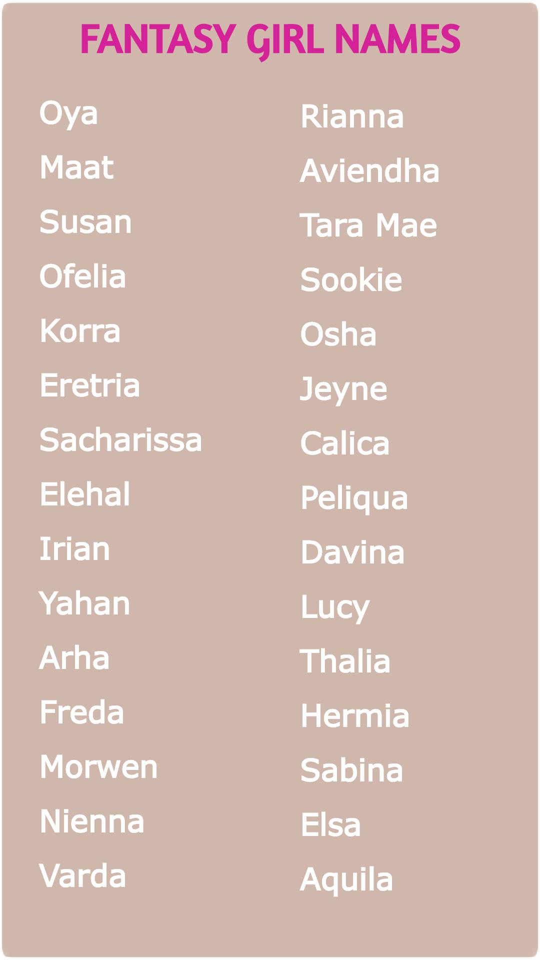 fantasy girl names