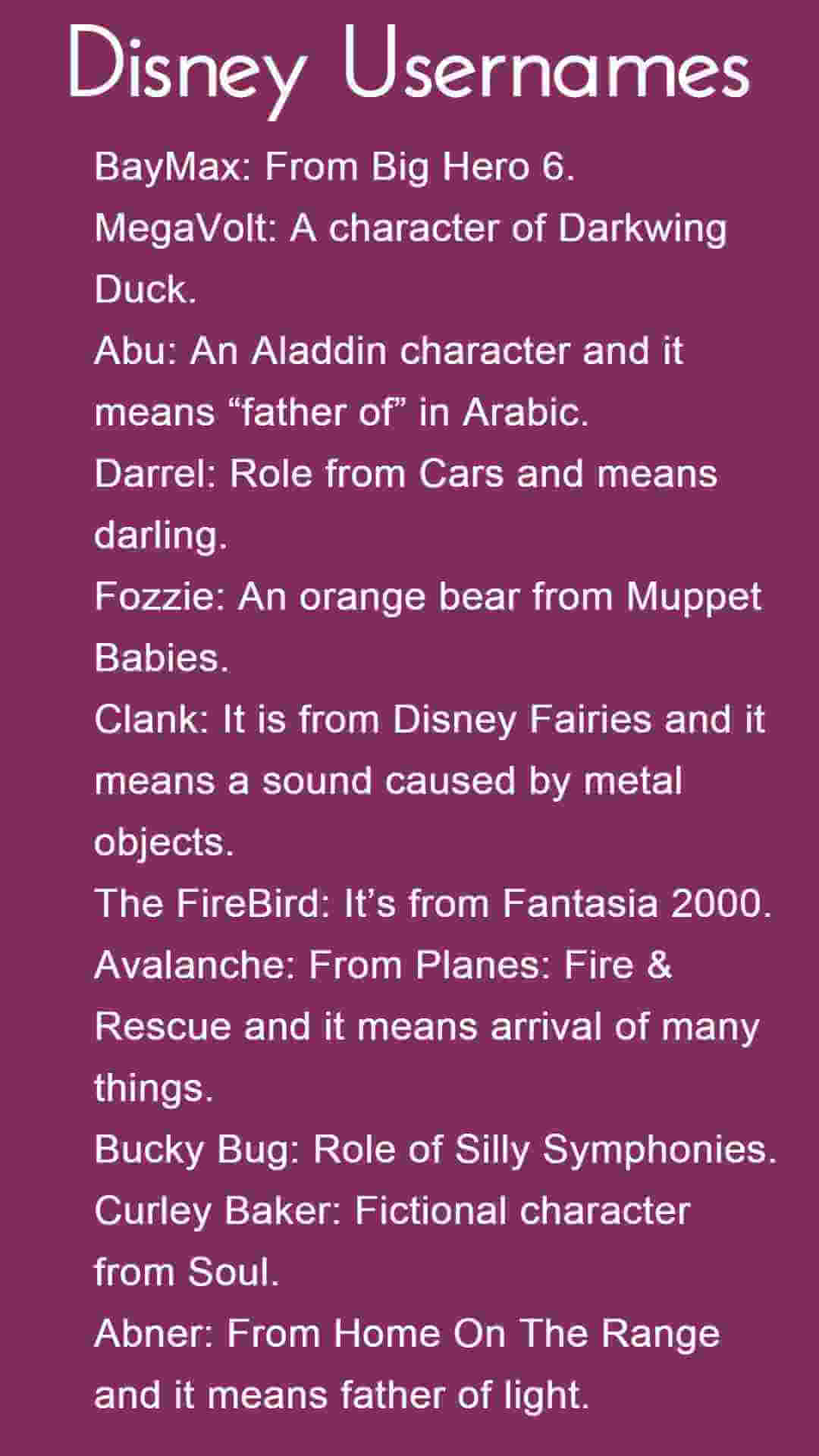 Disney usernames