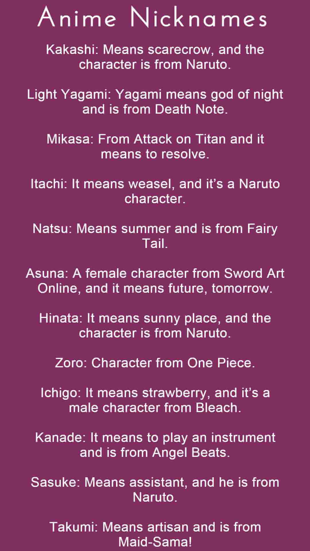 anime nicknames