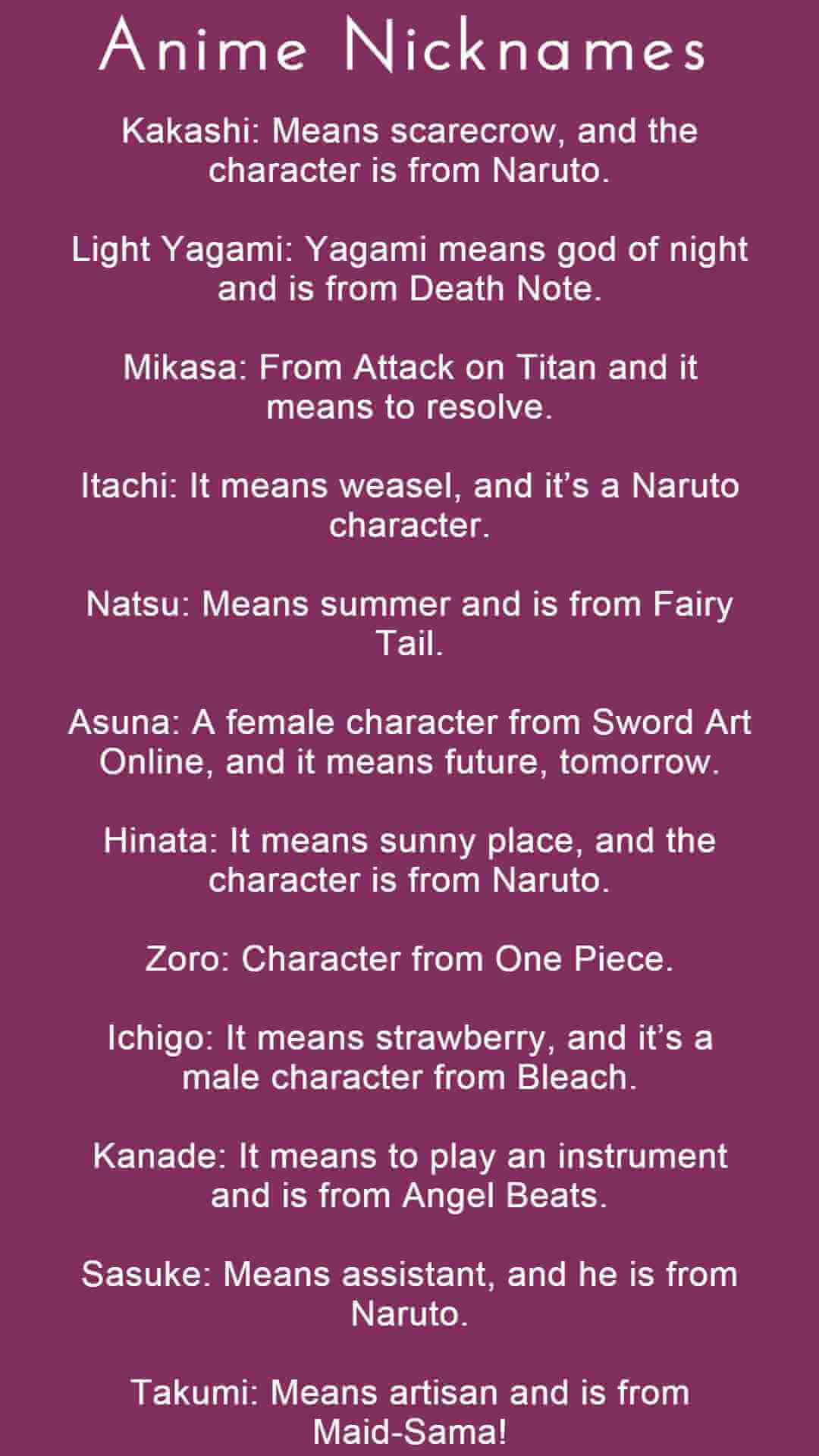 Anime Nicknames  Virtual Space Amino