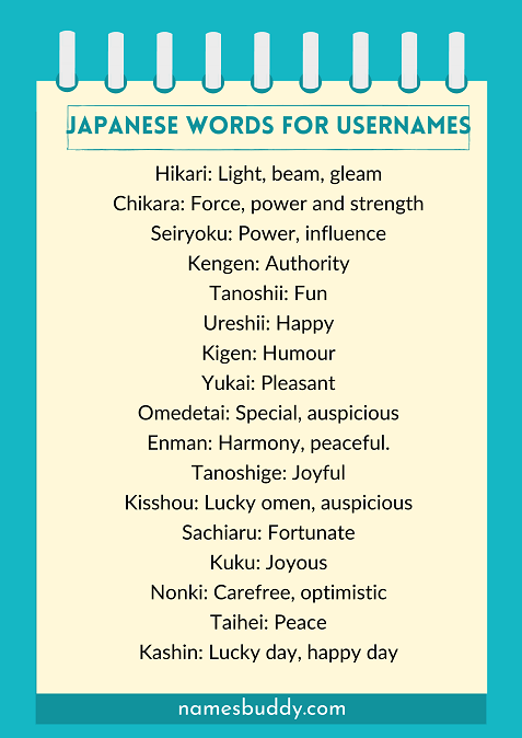 Japanese words for usernames