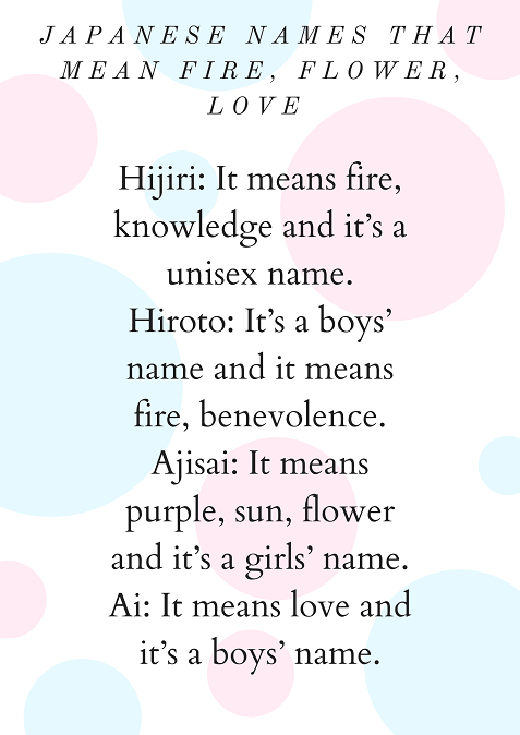 Japanese names that mean fire, flower and love