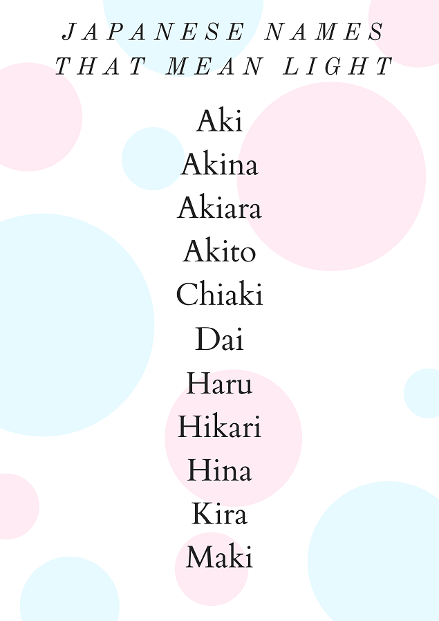 Japanese names that mean light
